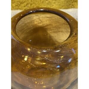 Hand Blown Art Glass Vase Amber Brown w/ Gold Glitter Glaze